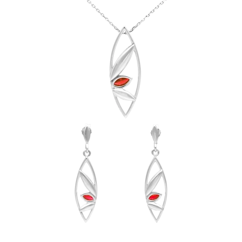 Komplet z rubinowymi cyrkoniami łezki srebro