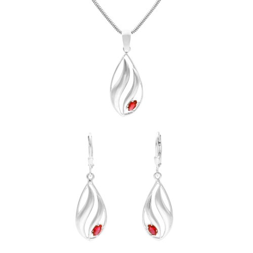 Komplet z rubinowymi cyrkoniami srebro