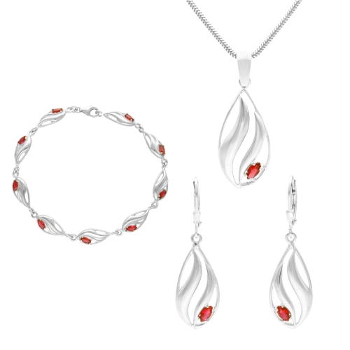 Komplet z rubinowymi cyrkoniami srebro
