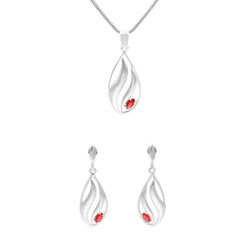 Komplet z rubinowymi cyrkoniami srebro