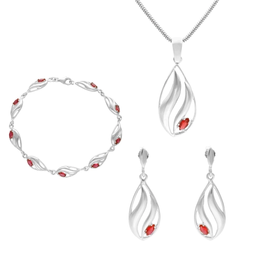 Komplet z rubinowymi cyrkoniami srebro