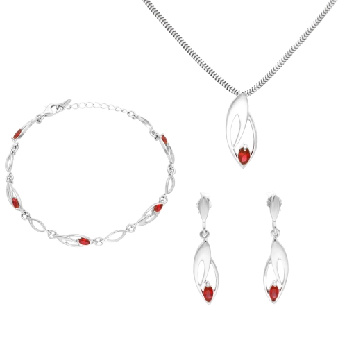 Komplet z rubinową cyrkonią srebro