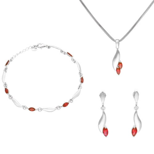 Komplet z rubinowymi cyrkoniami srebro