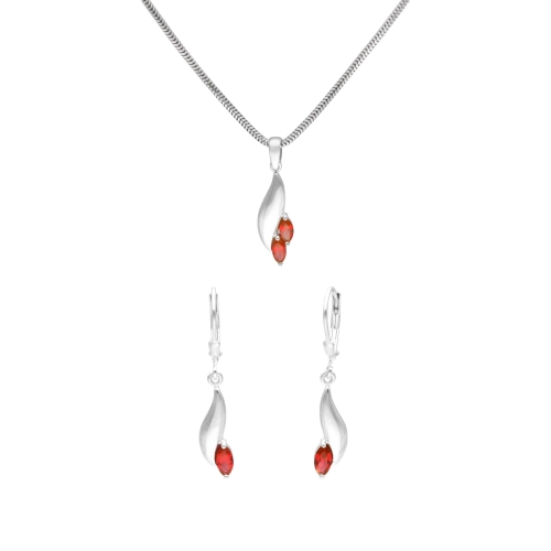 Komplet z rubinowymi cyrkoniami srebro