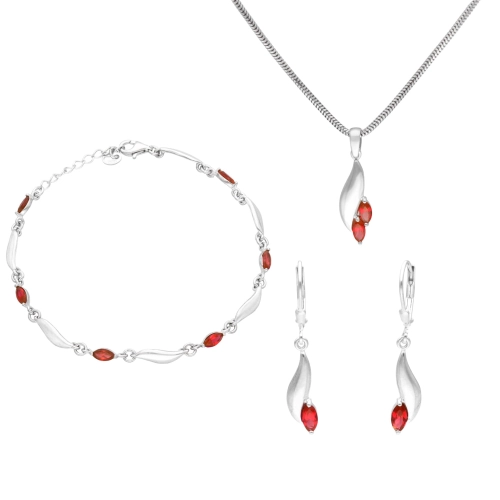 Komplet z rubinowymi cyrkoniami srebro