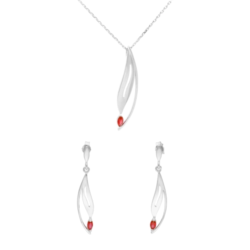 Komplet z rubinowymi cyrkoniami srebro