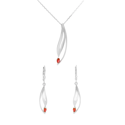 Komplet z rubinowymi cyrkoniami srebro