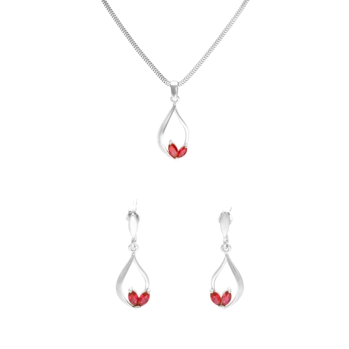 Komplet z rubinowymi cyrkoniami srebro