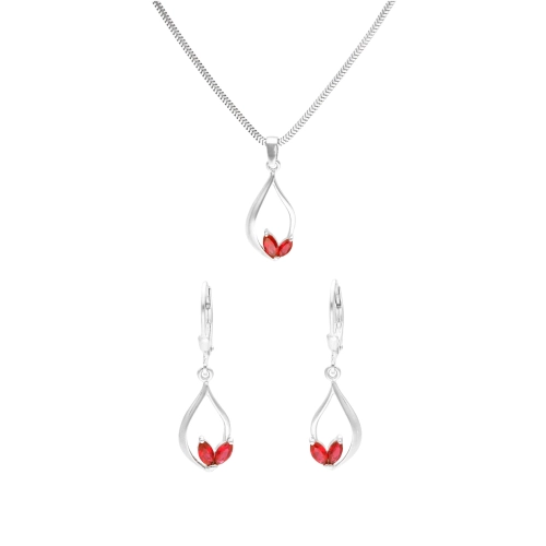 Komplet z rubinowymi cyrkoniami srebro