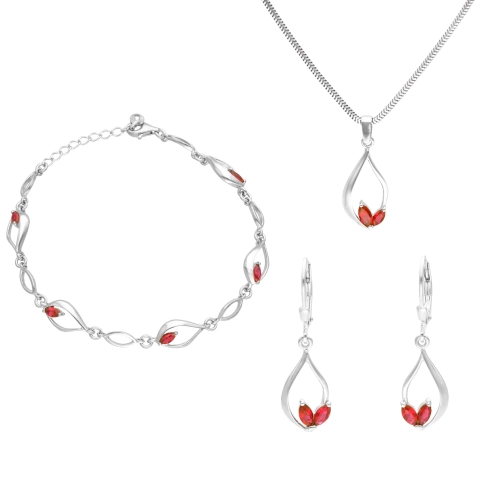 Komplet z rubinowymi cyrkoniami srebro