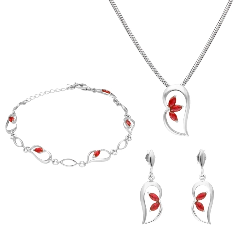 Komplet z rubinowymi cyrkoniami srebro