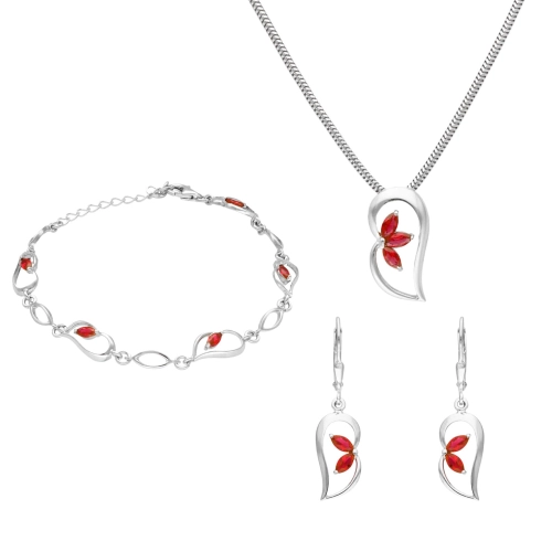 Komplet z rubinowymi cyrkoniami srebro