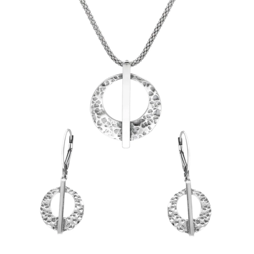 Komplet kółka młotkowane z pałeczką srebro oksydowane