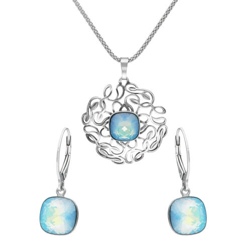 Efektowny komplet z kryształem Pacific Opal srebro oksydowane