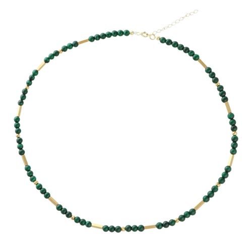 Naszyjnik z malachitem i hematytem srebro pozłacane