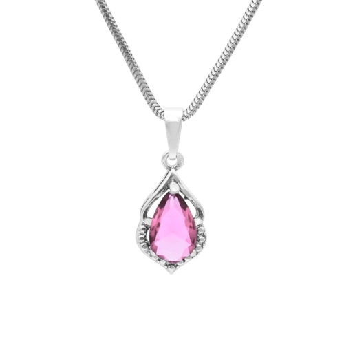 Wisior z różową cyrkonią srebro