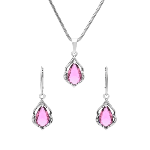 Komplet z różowymi cyrkoniami srebro
