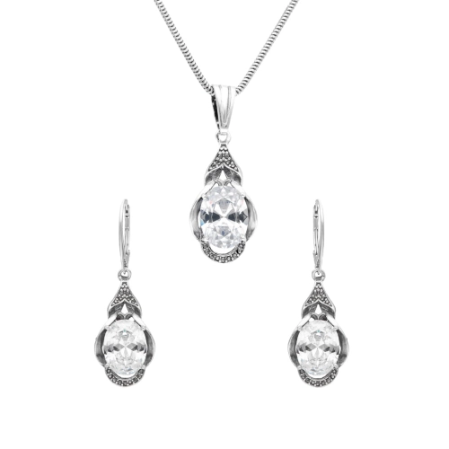 Komplet z białymi cyrkoniami srebro