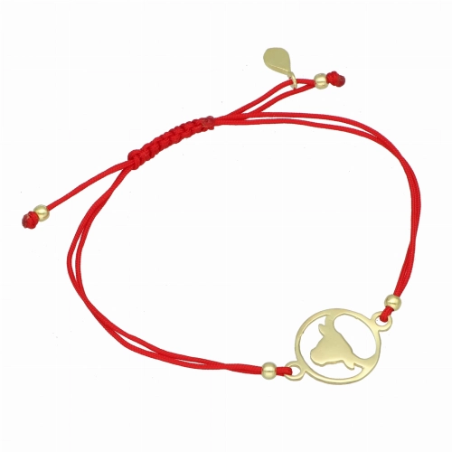 Bransoletka sznurkowa byk czerwona pozłacana