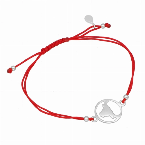 Bransoletka sznurkowa byk czerwona srebro