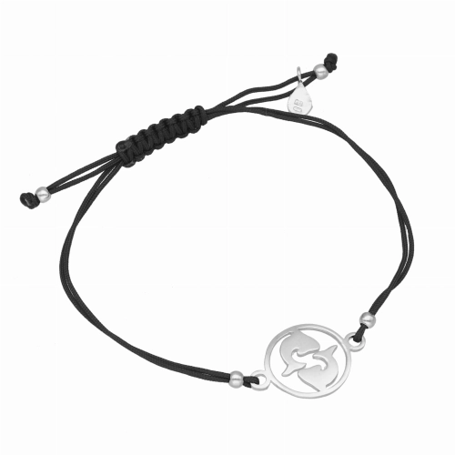 Bransoletka sznurkowa ryby czarna srebro