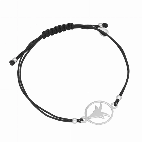 Bransoletka sznurkowa koziorożec czarna srebro