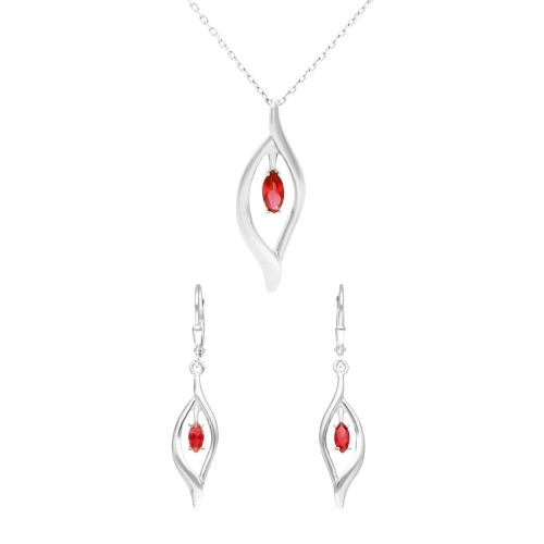 Komplet z rubinowymi cyrkoniami łezki srebro