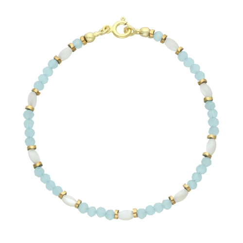 Bransoletka z kryształem, masą perłową i hematytem srebro pozłacane