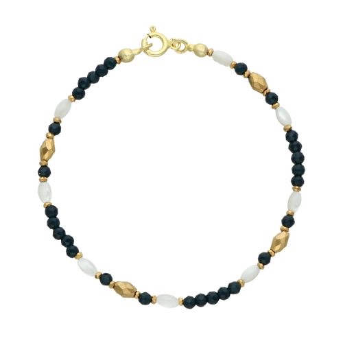 Bransoletka z kryształem, masą perłową i hematytem srebro pozłacane