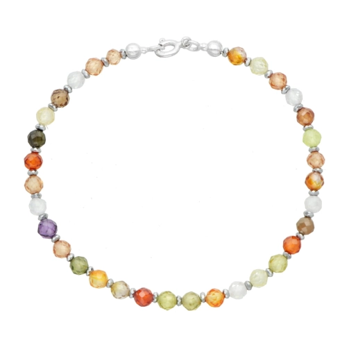 Bransoletka z kolorowymi cyrkoniami i hematytem srebro