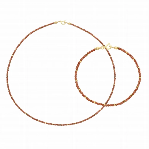 Komplet z Piaskiem Pustyni i hematytem srebro pozłacane