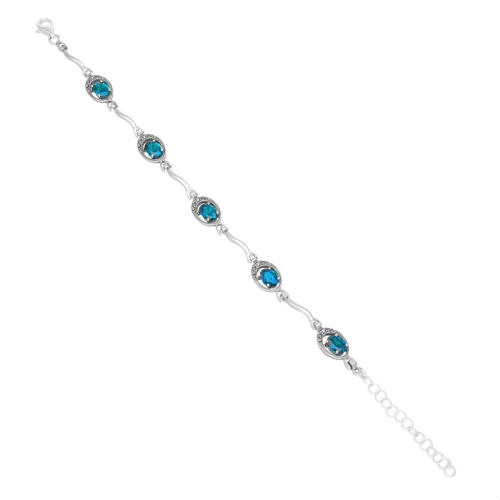 Bransoletka z turkusowymi cyrkoniami srebro