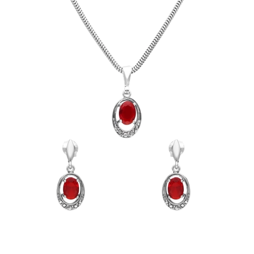 Komplet z rubinową cyrkonią srebro