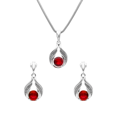 Komplet z rubinowymi cyrkoniami srebro
