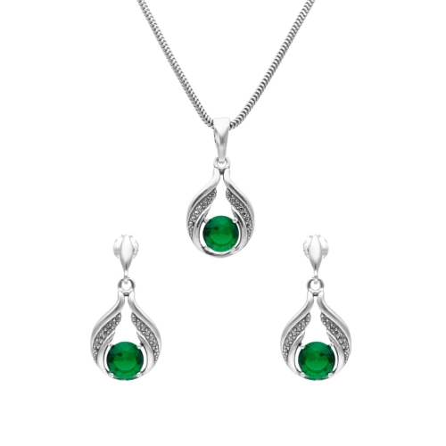 Komplet  ze szmaragdowymi cyrkoniami srebro