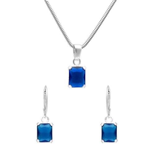 Komplet z szafirowymi cyrkoniami prostokątny srebro