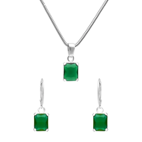 Komplet ze szmaragdowymi cyrkoniami prostokątny srebro