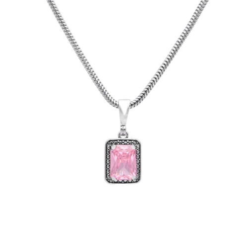 Wisior prostokątny z różową cyrkonią srebro