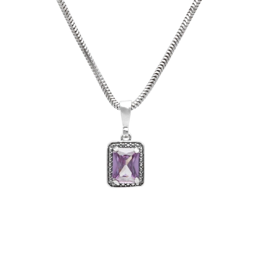 Wisior prostokątny z fioletową cyrkonią srebro