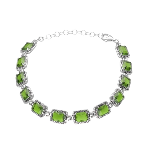 Bransoletka z prostokątnymi zielonymi cyrkoniami srebro