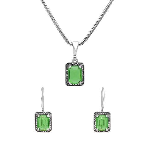 Komplet z prostokątnymi zielonymi cyrkoniami srebro