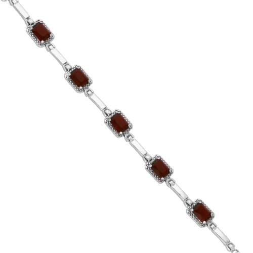 Bransoletka z prostokątnymi bordowymi cyrkoniami srebro