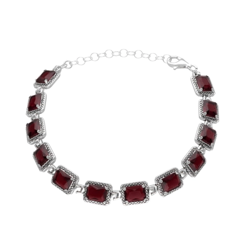 Bransoletka z prostokątnymi bordowymi cyrkoniami srebro