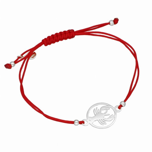 Bransoletka sznurkowa rak czerwona srebro