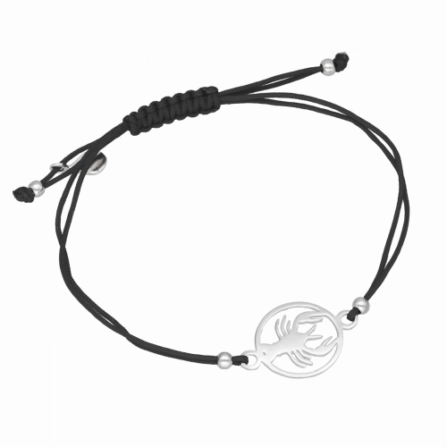 Bransoletka sznurkowa rak czarna srebro