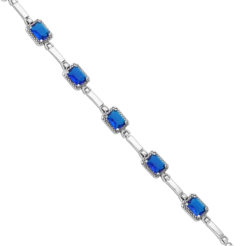 Bransoletka z prostokątnymi szafirowymi cyrkoniami srebro