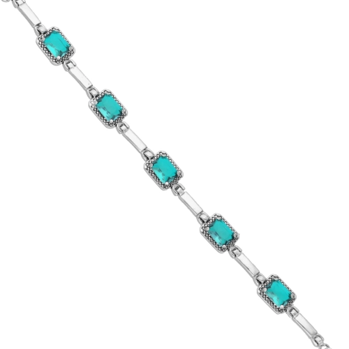 Bransoletka z prostokątnymi błękitnymi cyrkoniami srebro