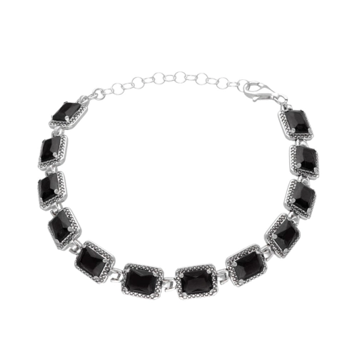 Bransoletka z prostokątnymi czarnymi cyrkoniami srebro
