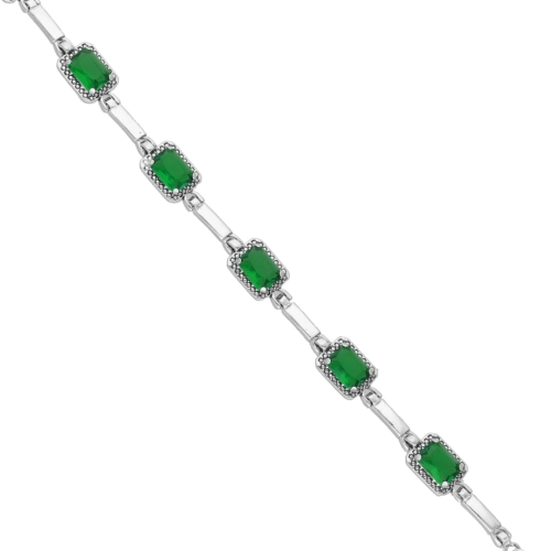 Bransoletka z prostokątnymi  zielonymi cyrkoniami srebro