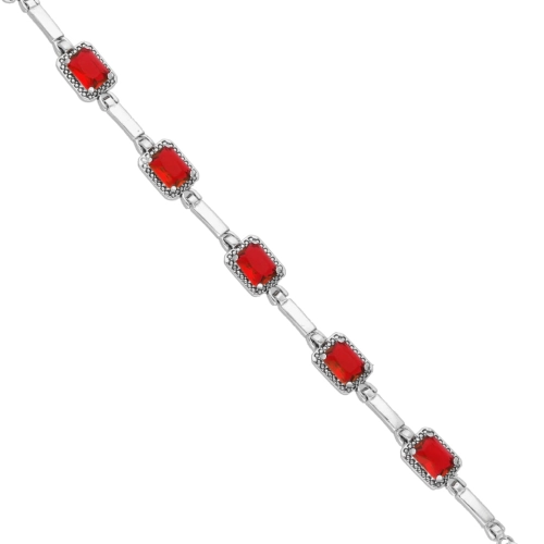 Bransoletka z prostokątnymi czerwonymi cyrkoniami srebro